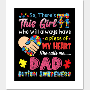 womens res this girl she calls me dad autism awareness Posters and Art